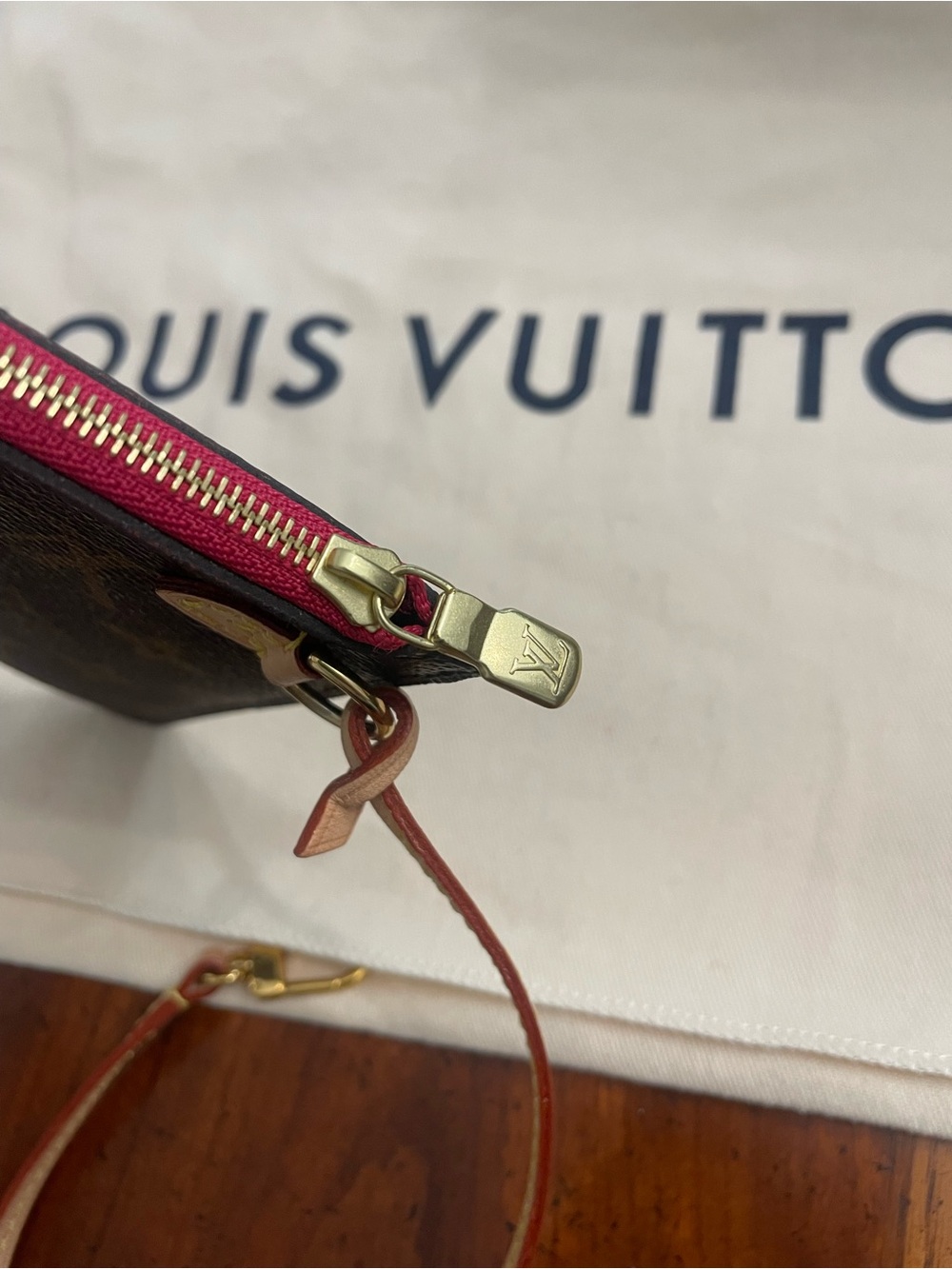 Louis Vuitton Brown Monogram Wristlet with Pink Trim - Picture 6 of 10